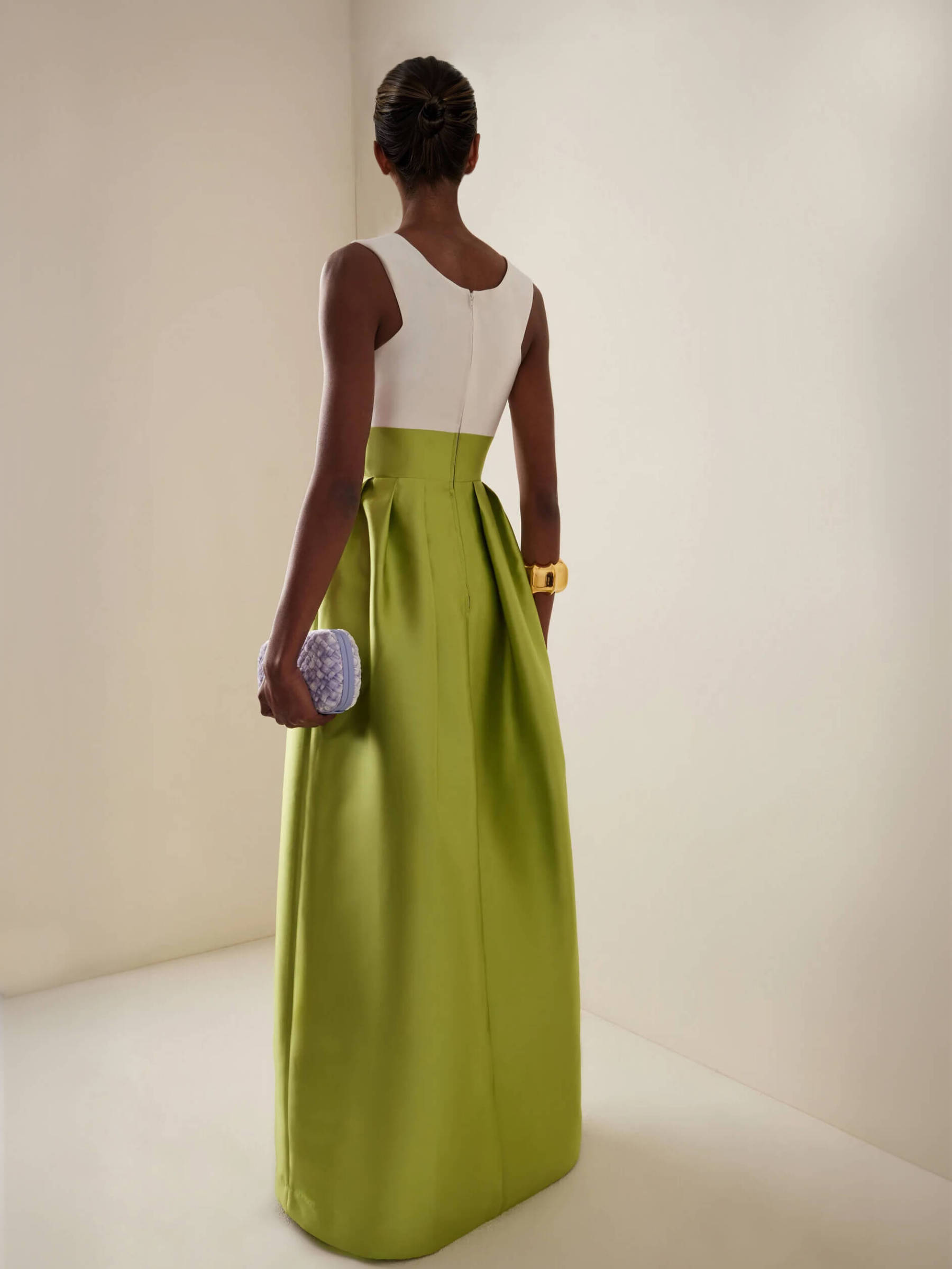 Elegant Deep V-Neck Colorblock Ruched A-Line Maxi Dress