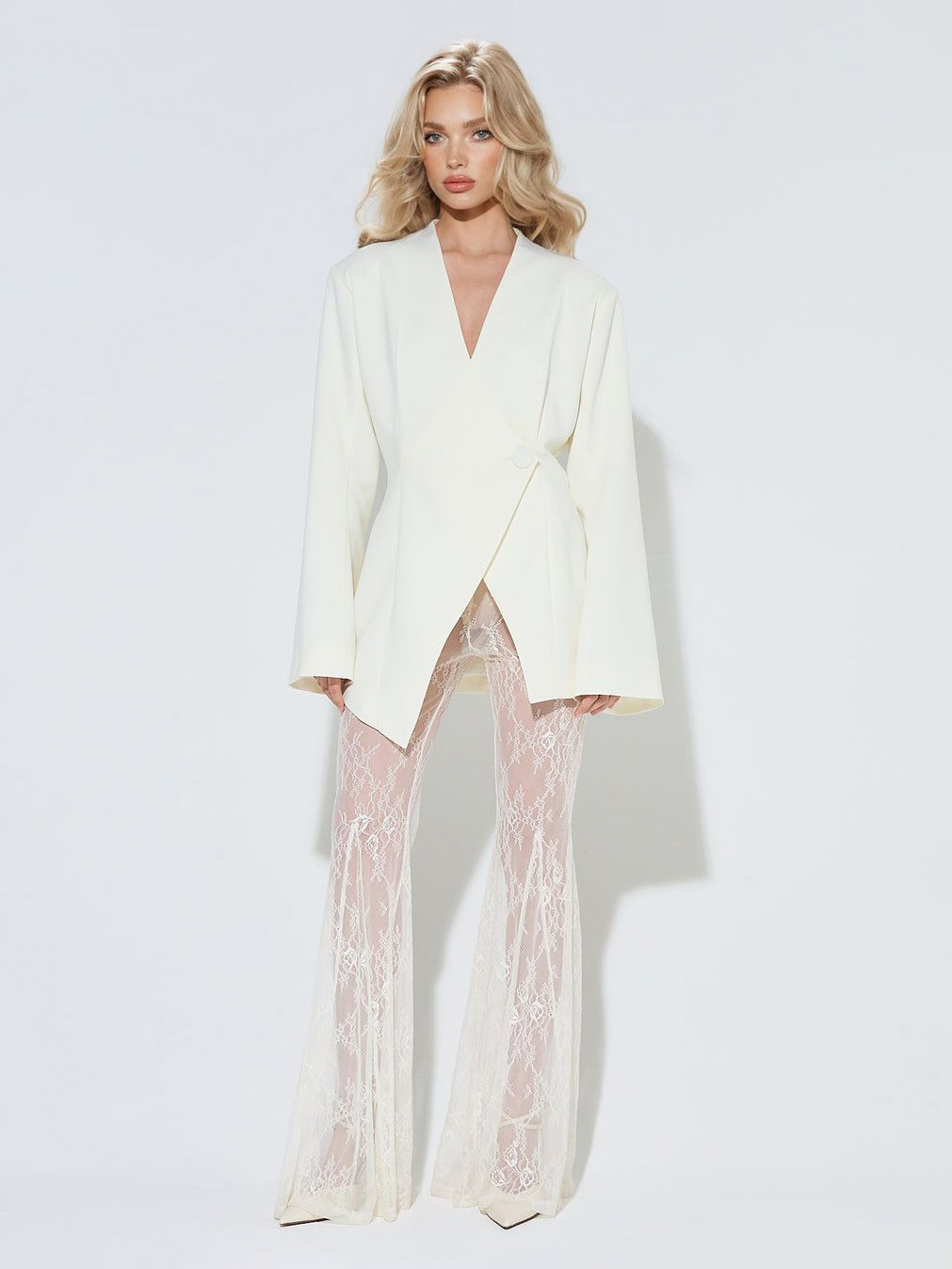 Exquisite Sheer Lace Flared Pants