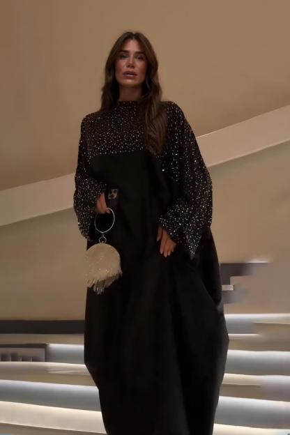 Exquisite Sequin-Panel Loose-Fit Maxi Dress