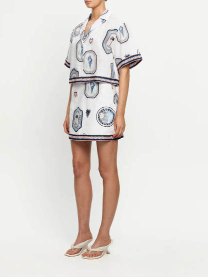 Retro Seashell Print A-line Mini Skirt