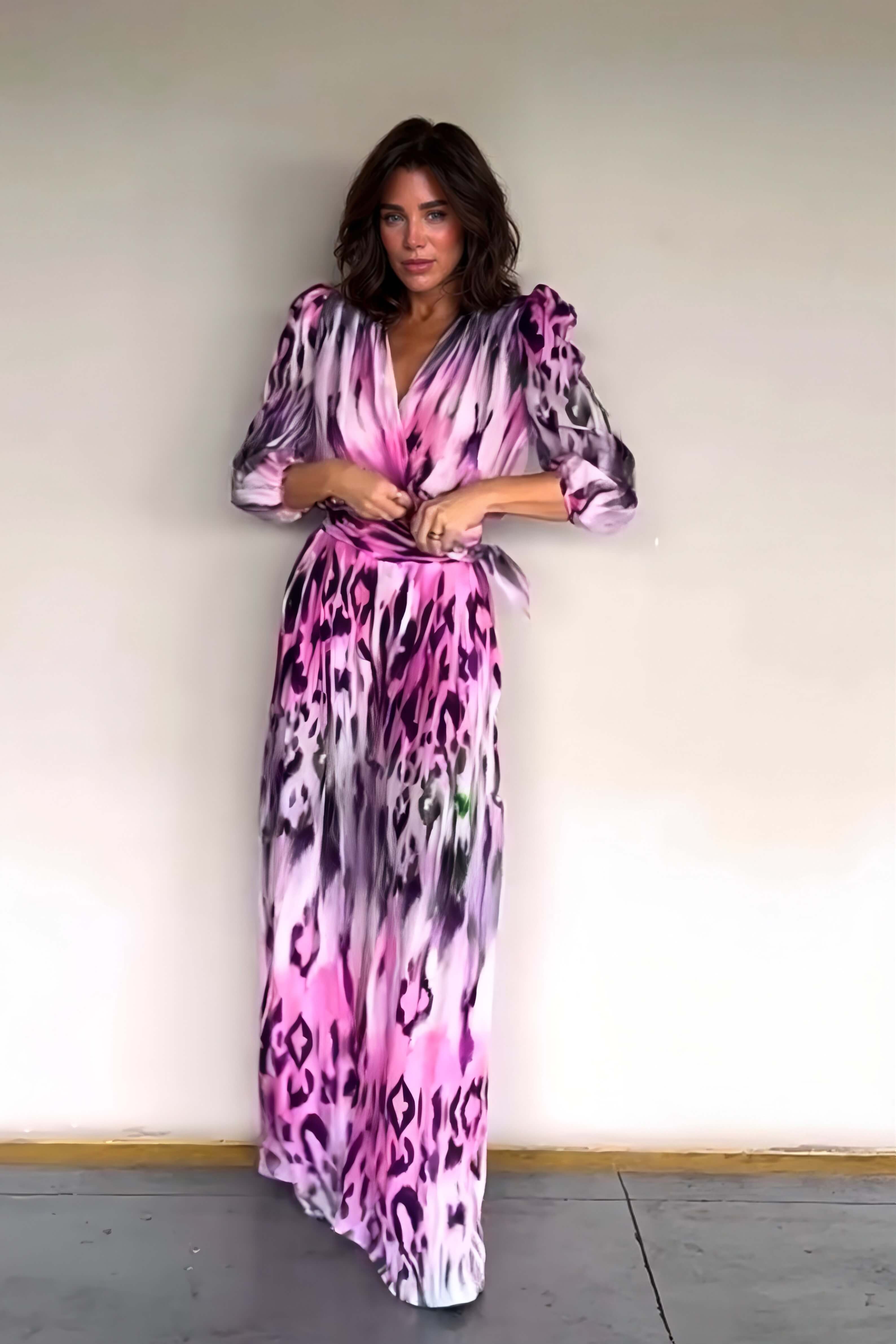 Exquisite Floral Print Pleated Tie-Waist Wide-Leg Jumpsuit