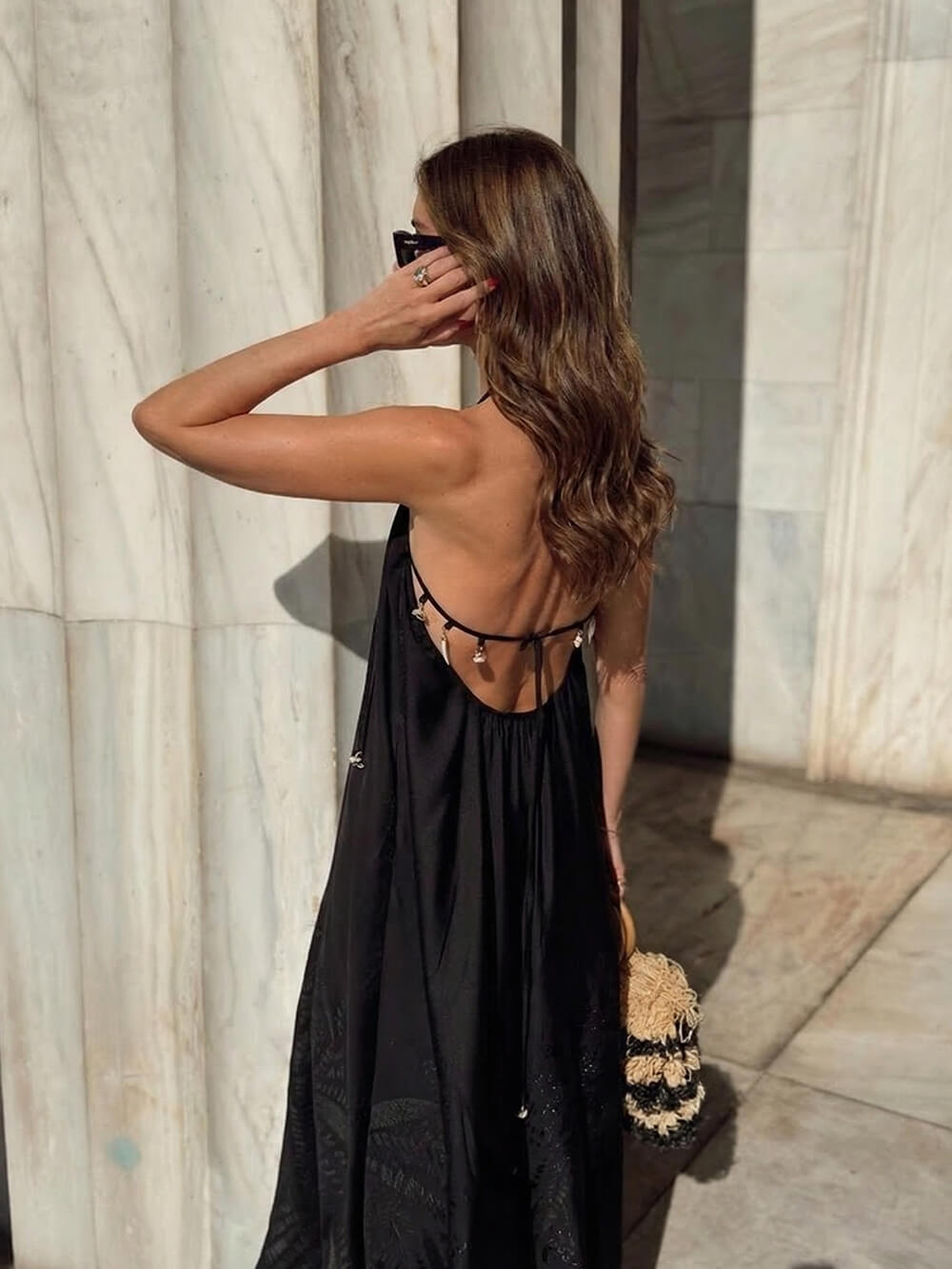 Boho Jacquard Backless Spaghetti Strap Maxi Dress
