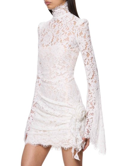 Elegant High-neck Lace Long-sleeved Mini Dress