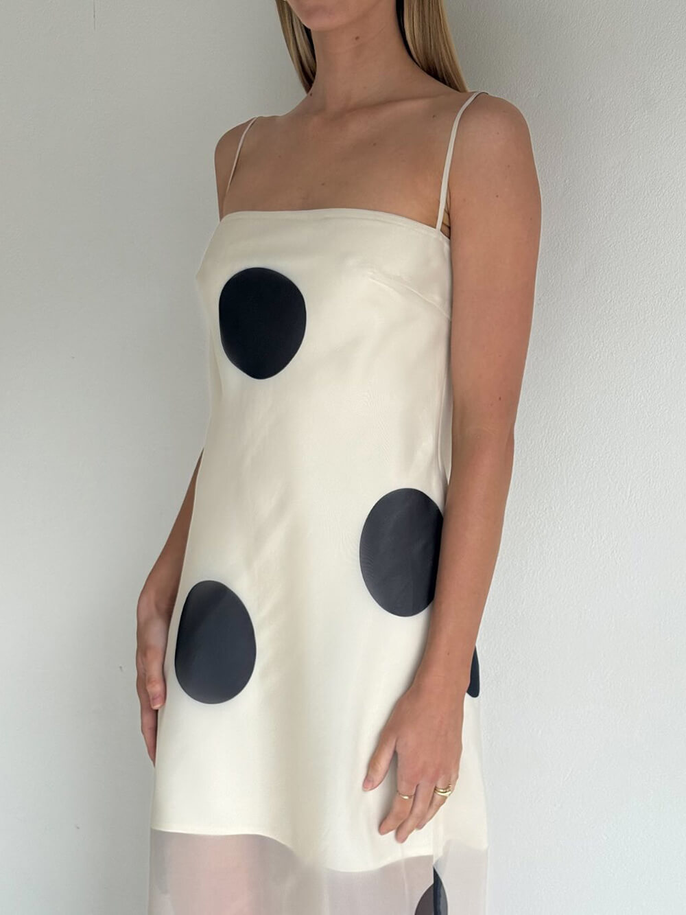 Elegant Mesh Stitching Polka Dot Print Off-Shoulder Suspender Maxi Dress