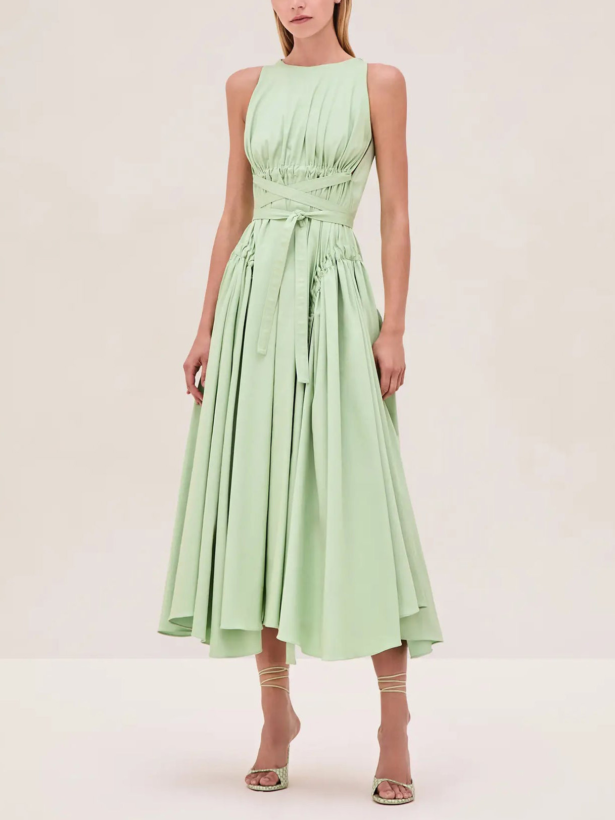 Elegant Ruched Waist Sleeveless Midi Dress