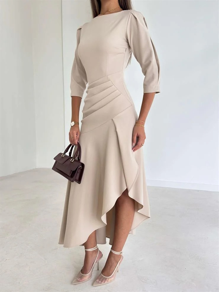 Exquisite Irregular Hem Pleated Midi Dress