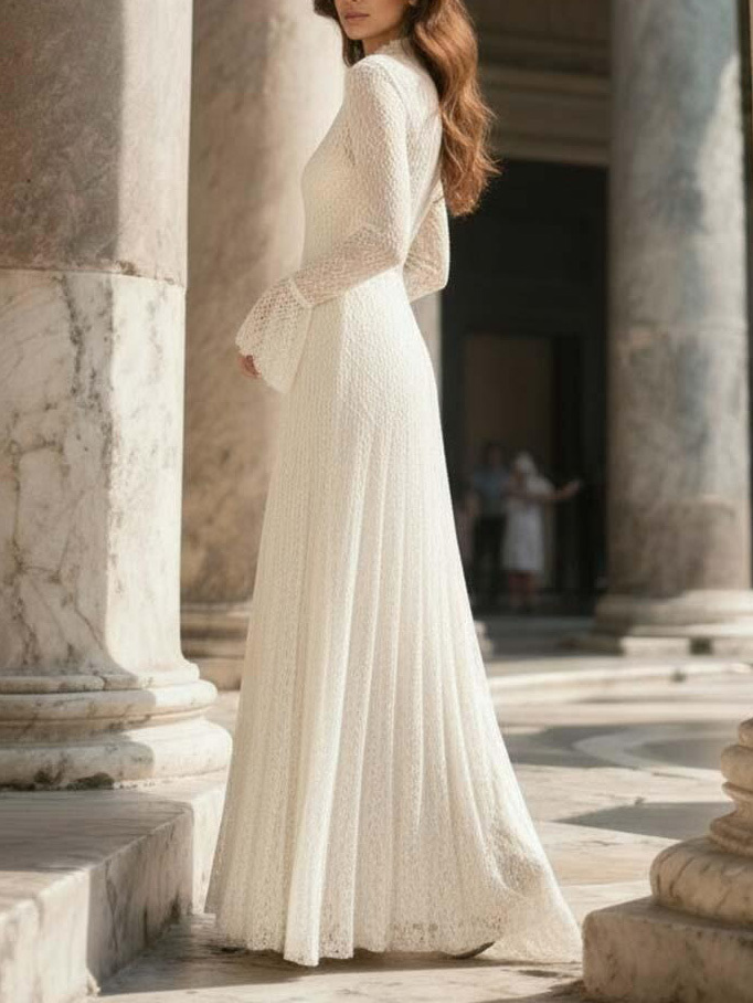 Elegant Lace Bell Sleeve Maxi Dress