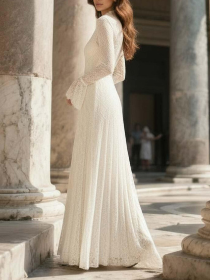 Elegant Lace Bell Sleeve Maxi Dress