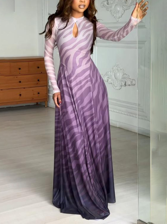 Sexy Animal Print Teardrop Mesh A-Line Maxi Dress