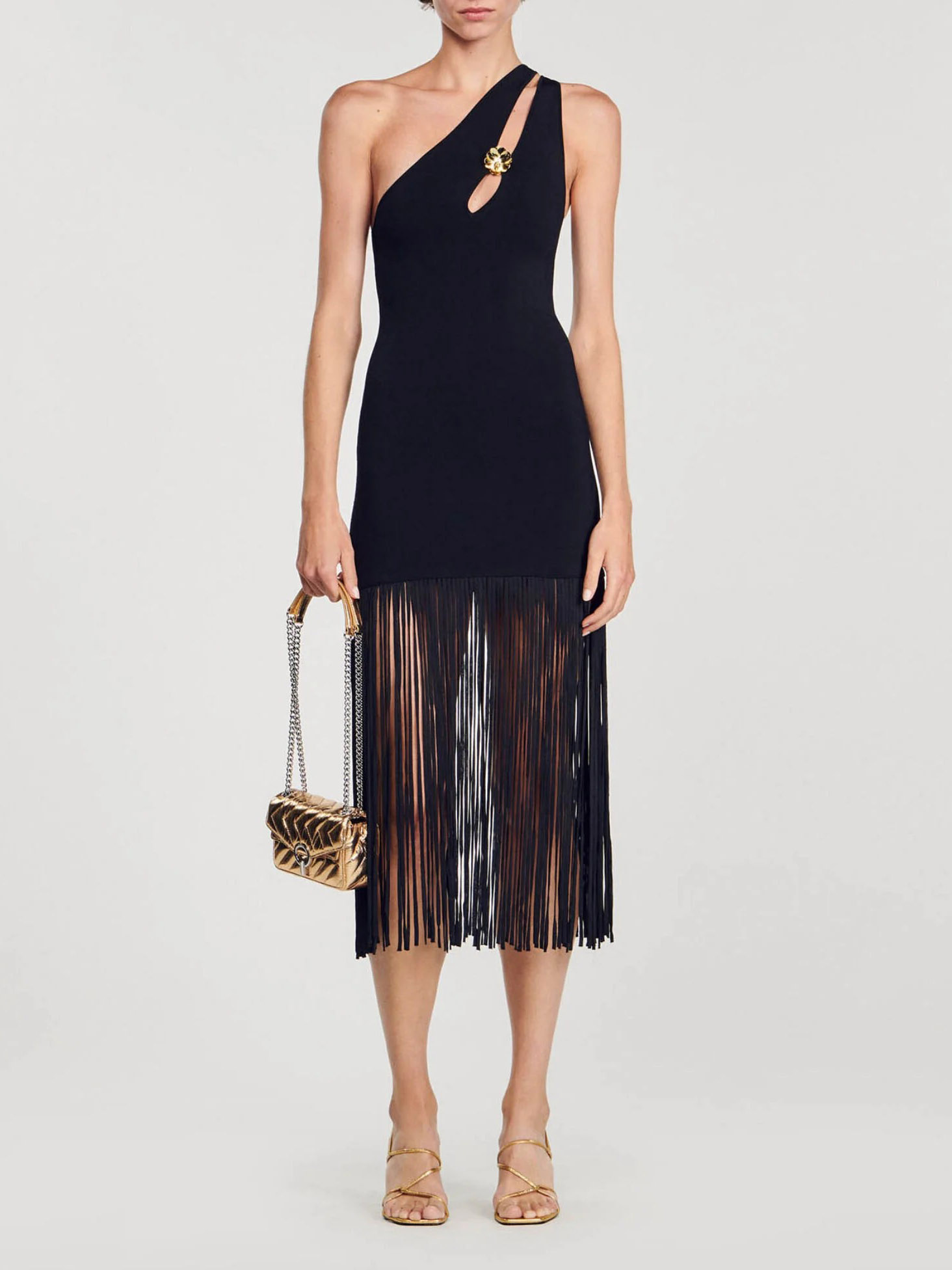Sexy One-shoulder Sleeve Hollow Tassel Midi Dress