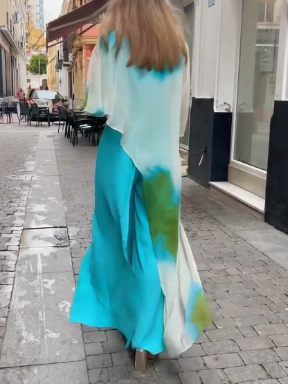 Abstract Watercolor Print Asymmetrical Two-piece Set