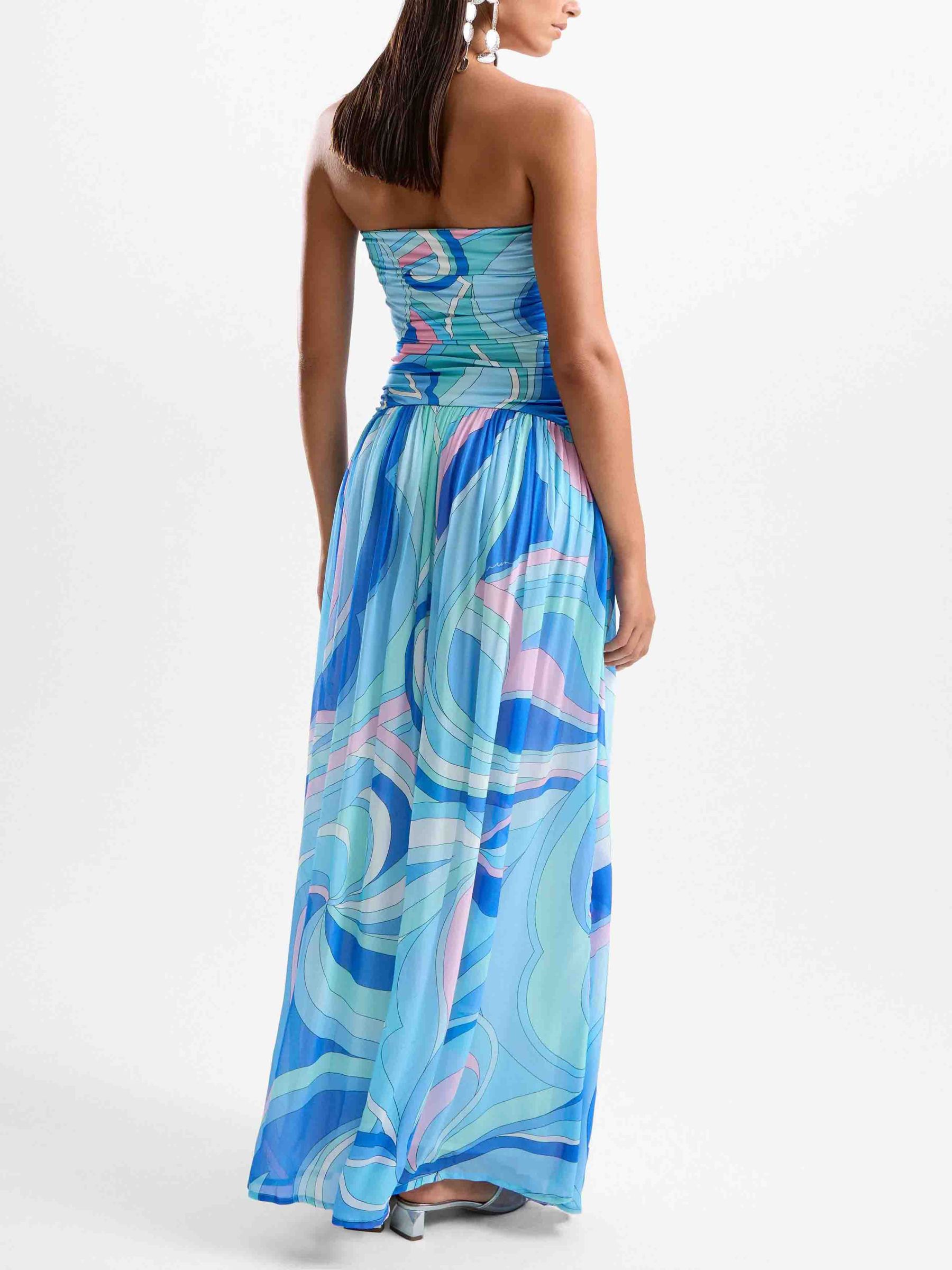 Exquisite Abstract Print Strapless Pleated Maxi Dress