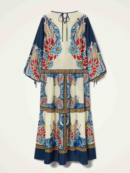 Elegant Bohemian Print Draped Loose Maxi Dress