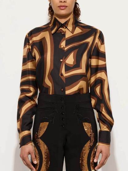 Retro Swirl Print Satin Twill Shirt