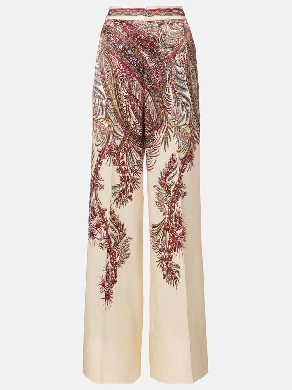 Exquisite Asymmetric Printed Satin Top & Elastic Waist Wide-Leg Pants Set