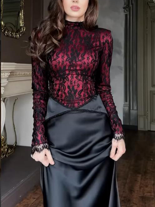 Elegant Lace Bodice Satin Mermaid Maxi Dress