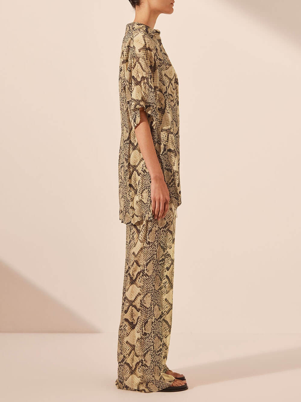 Modern Feel Satin Unique Snake Print Elastic Waist Drawstring Pocket Wide Leg Pants