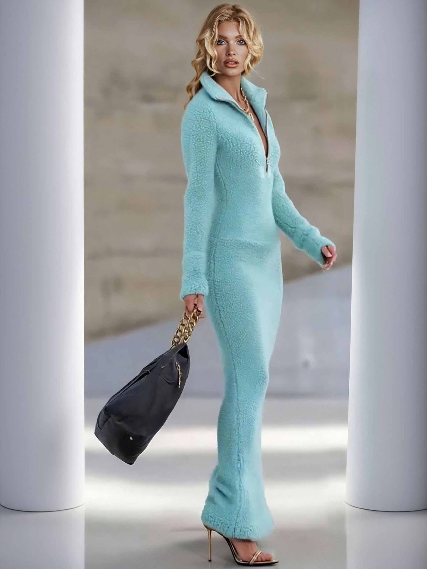 Casual Half-zip Collar Maxi Dress