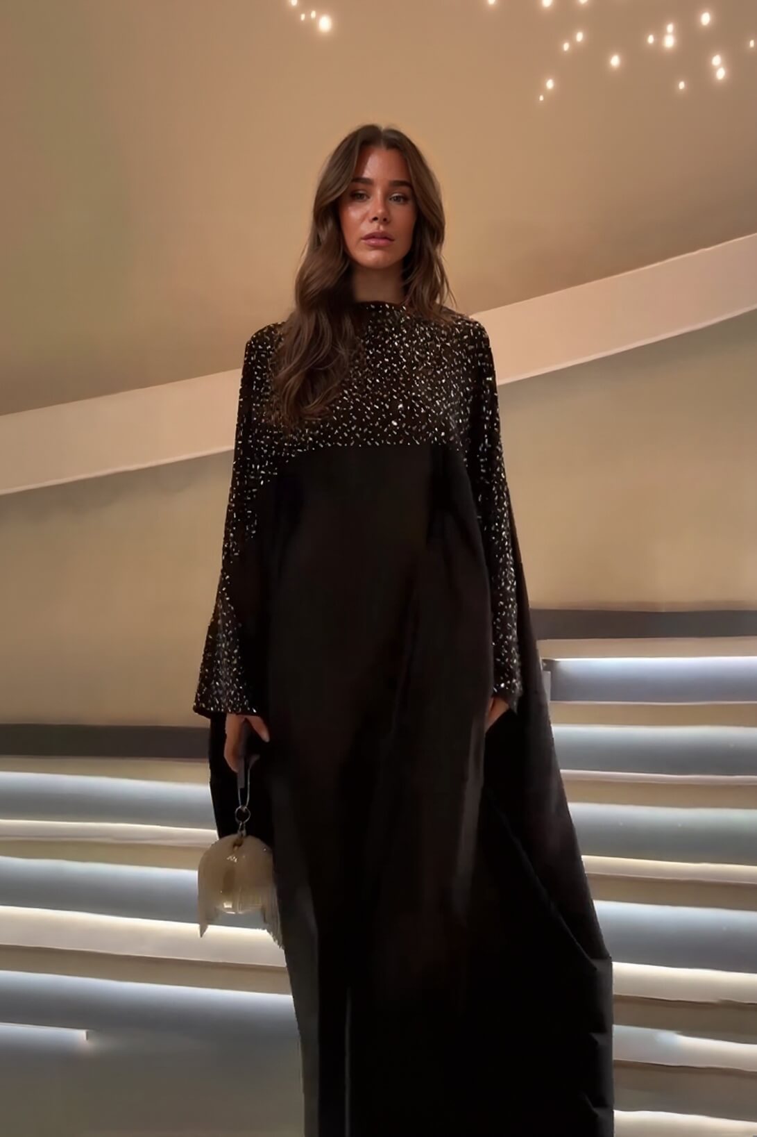 Exquisite Sequin-Panel Loose-Fit Maxi Dress