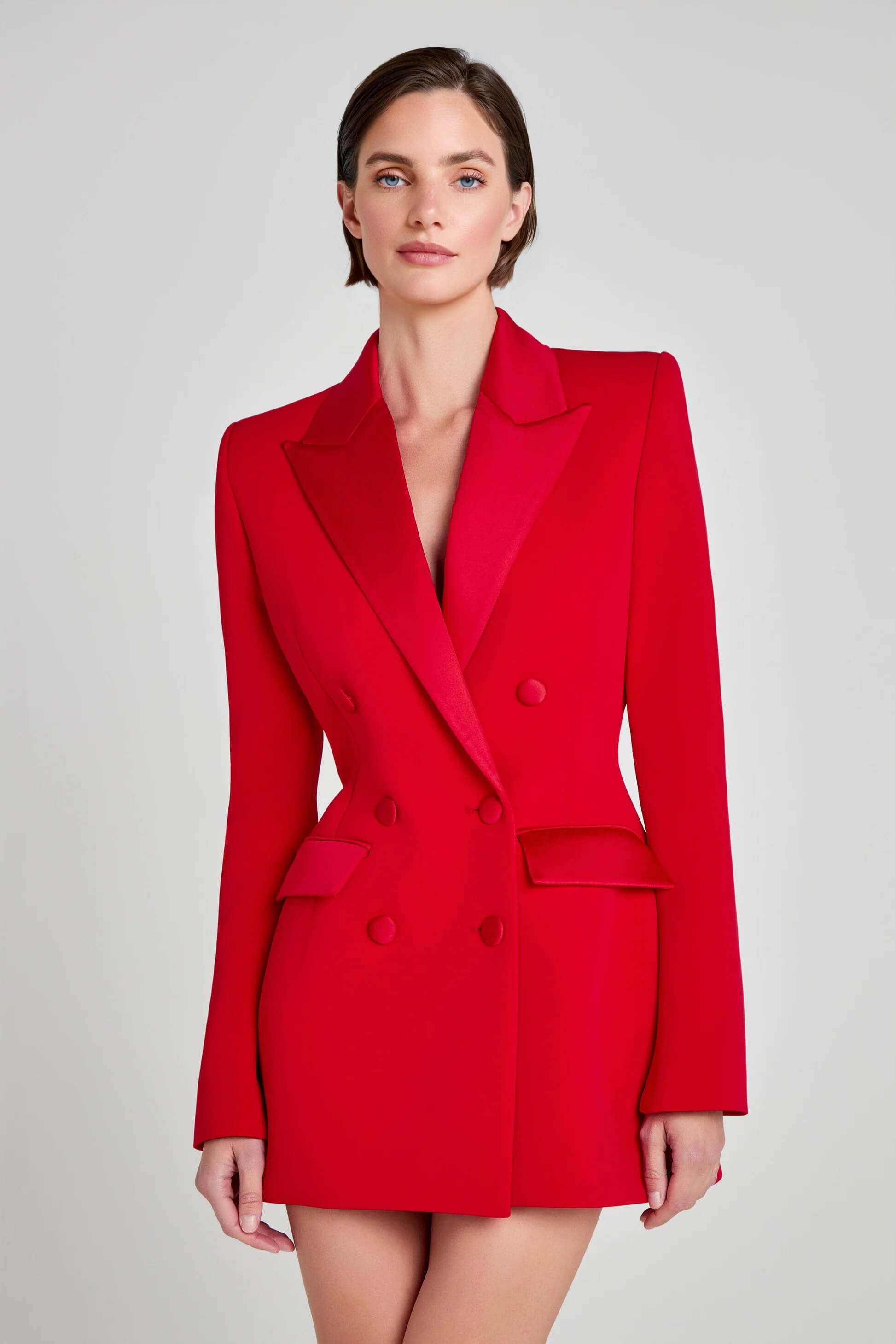 Chic Red Double-Breasted Lapel Blazer Mini Dress