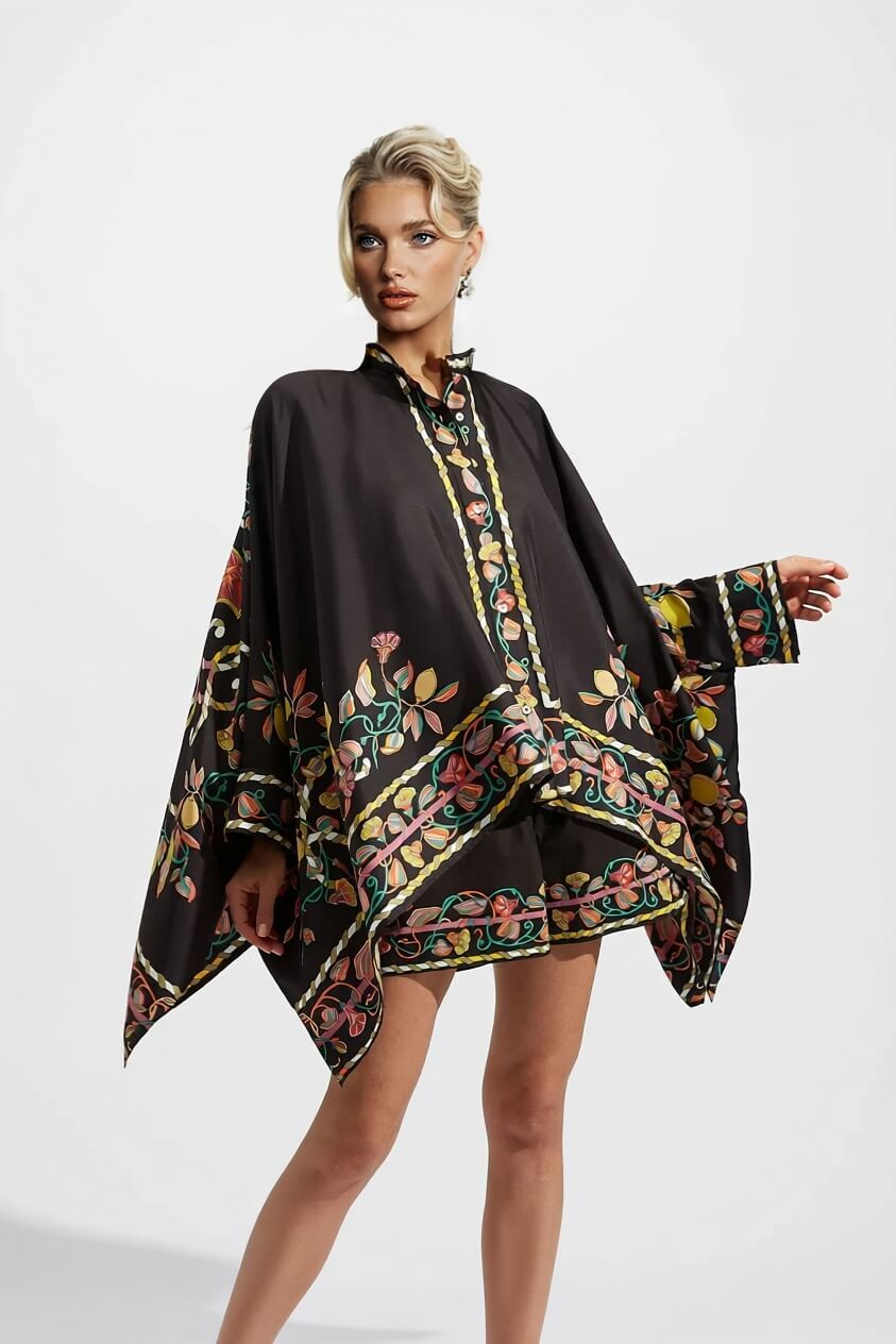 Unique Satin Draped Floral Print High-Waisted Wide-Leg Pants