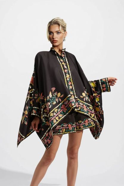 Unique Satin Draped Floral Print High-Waisted Wide-Leg Pants