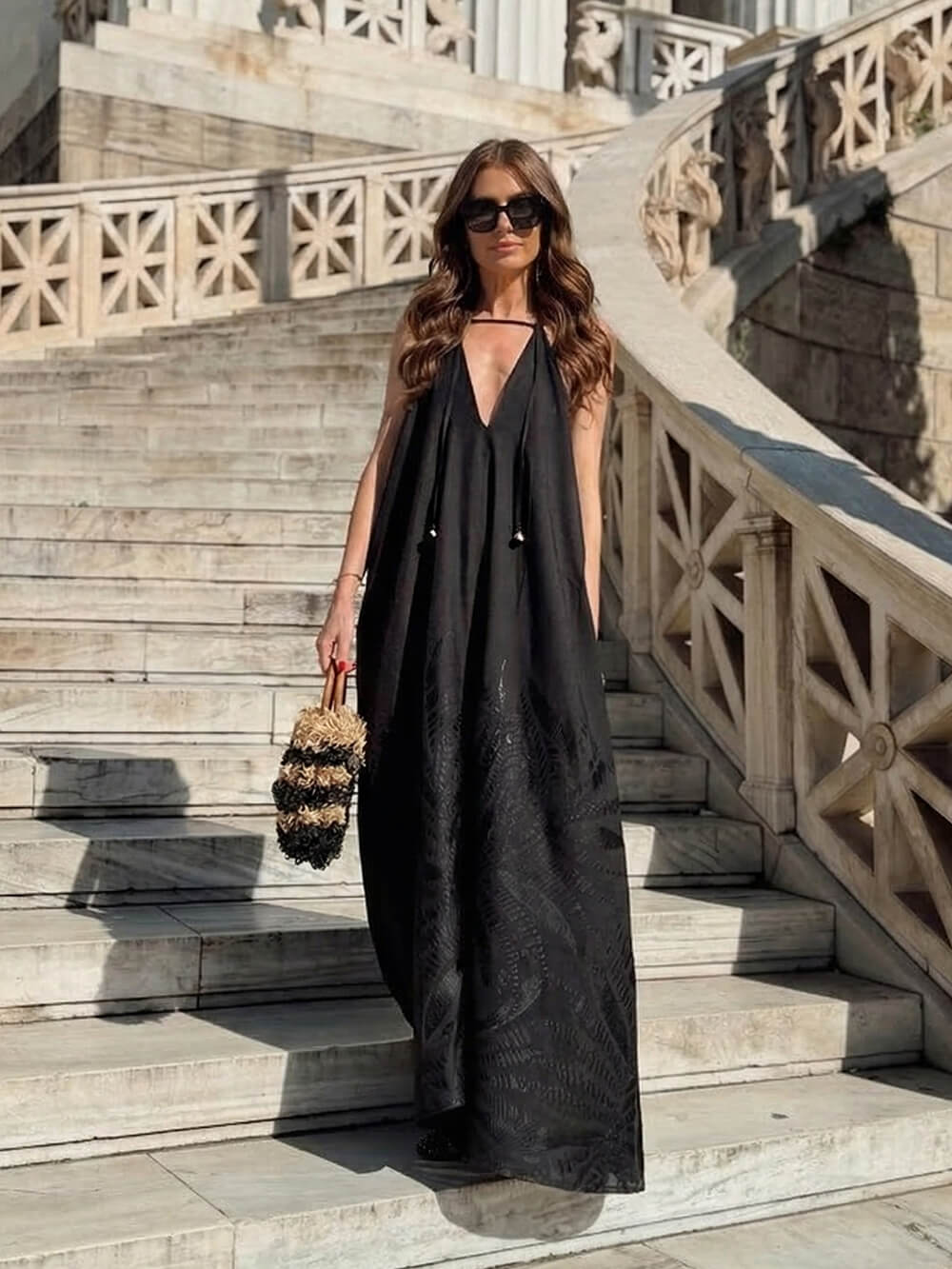 Boho Jacquard Backless Spaghetti Strap Maxi Dress