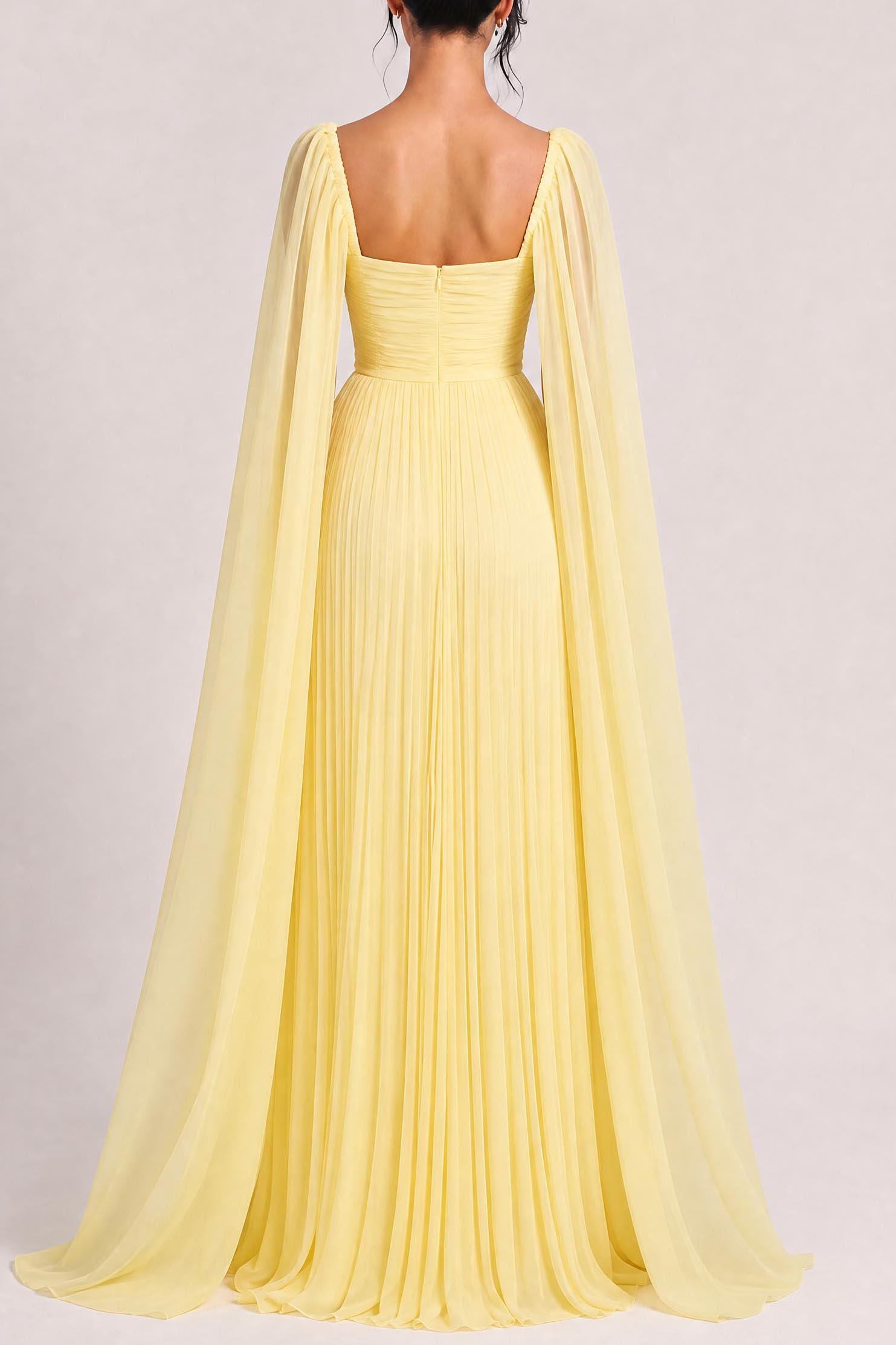 Elegant Cape Sleeve Pleated Chiffon Maxi Dress