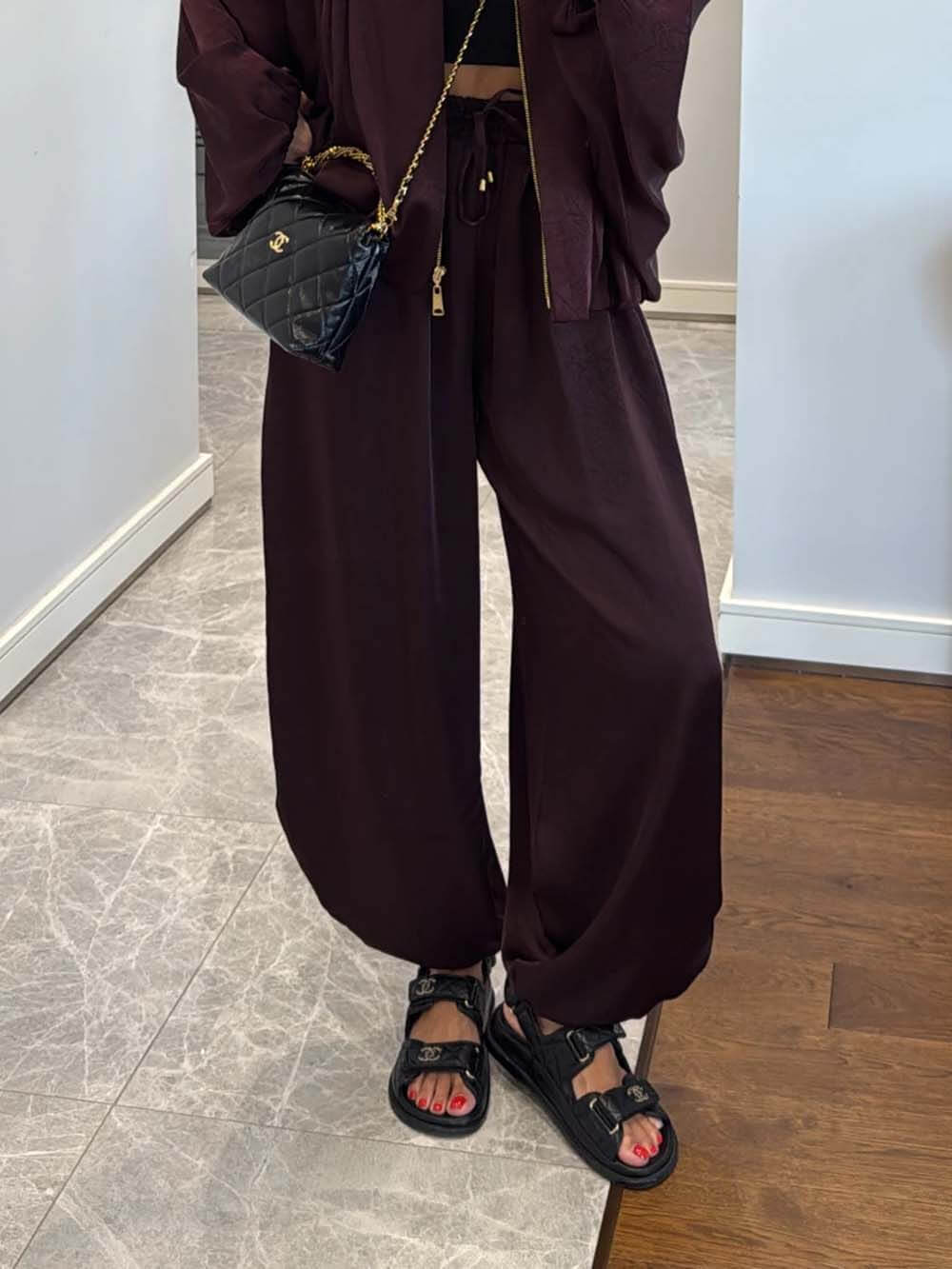 Elegant Satin Bomber Loose Bloomers Pants