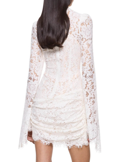 Elegant High-neck Lace Long-sleeved Mini Dress