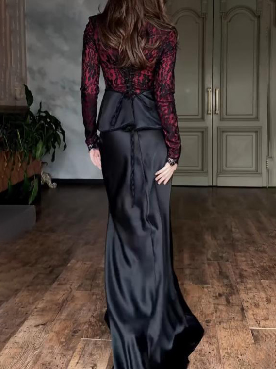 Elegant Lace Bodice Satin Mermaid Maxi Dress