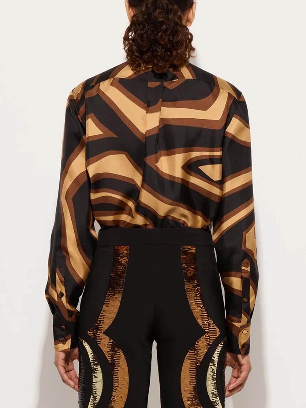 Retro Swirl Print Satin Twill Shirt