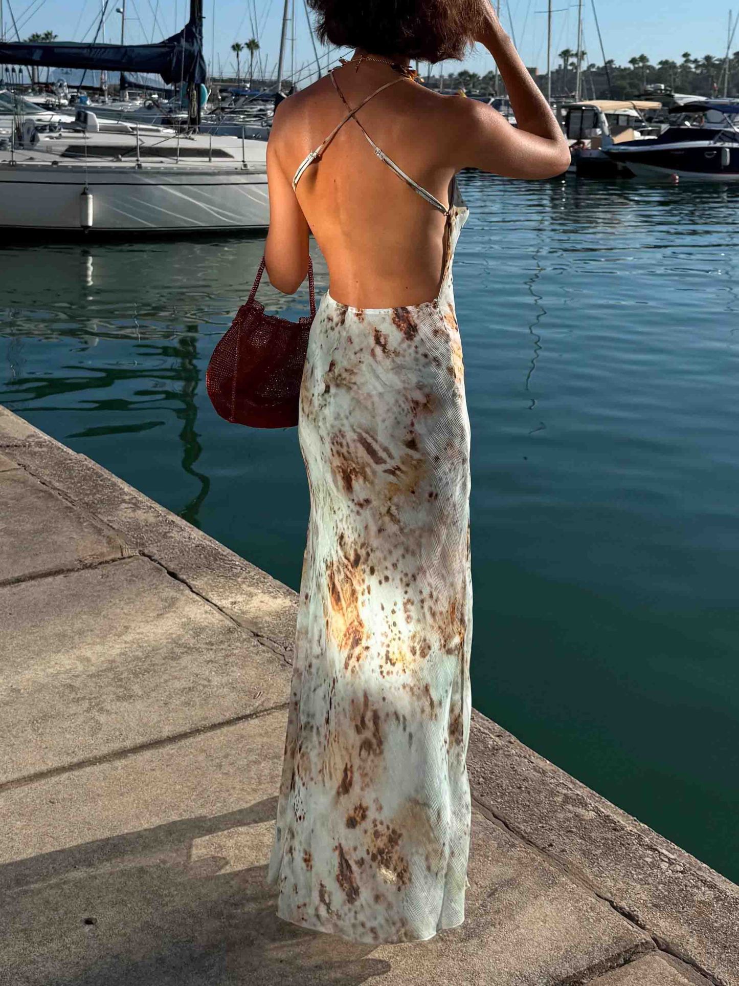 Sexy Abstract Floral Print V-Neck Slit Maxi Dress