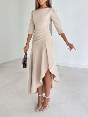 Exquisite Irregular Hem Pleated Midi Dress