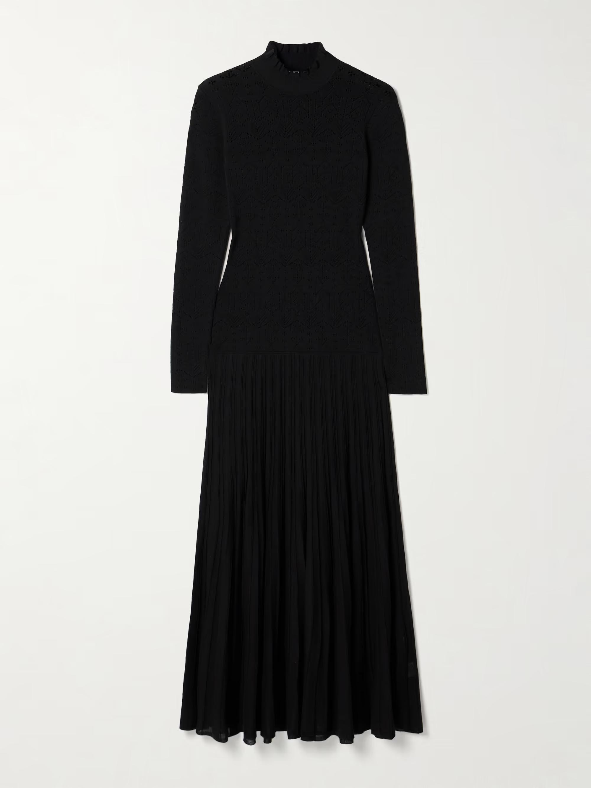Elegant High-Neck Knitted Pleated Maxi Dress