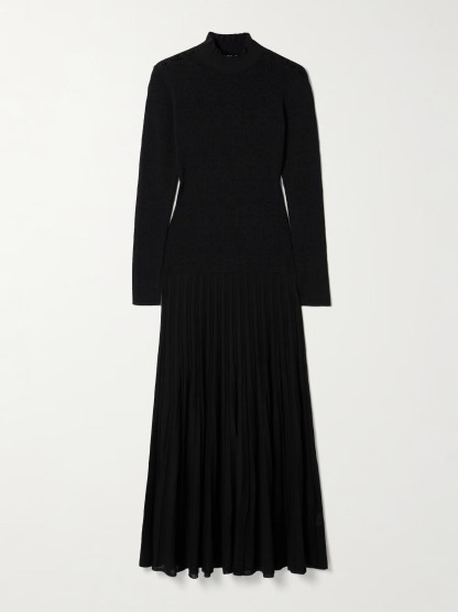 Elegant High-Neck Knitted Pleated Maxi Dress