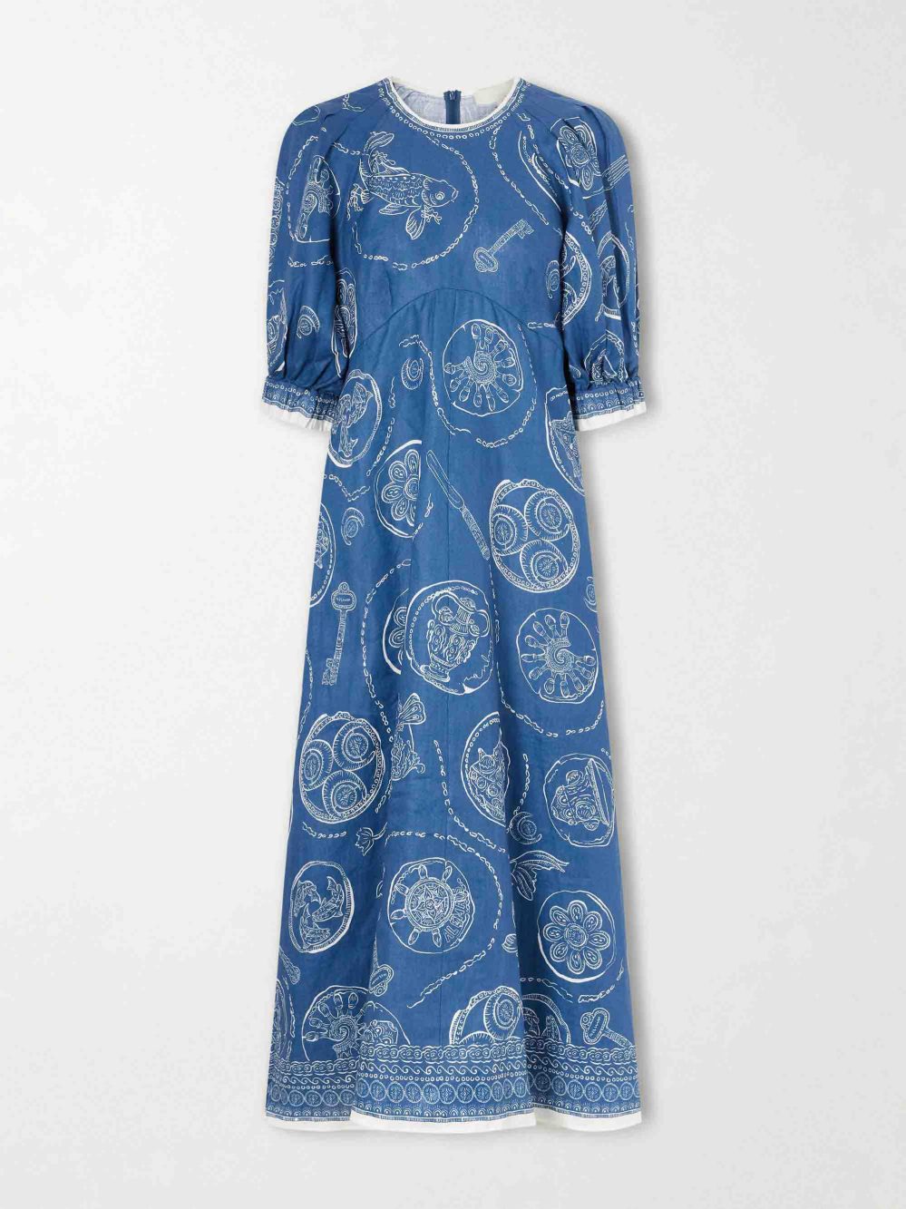 Exquisite Nautical Print Puff Sleeve Midi Dress