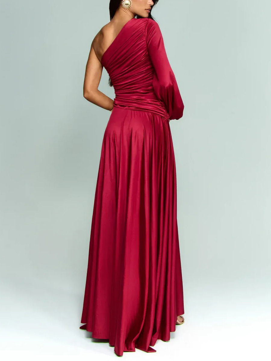 Elegant Puff Sleeve Slit Party Maxi Dress