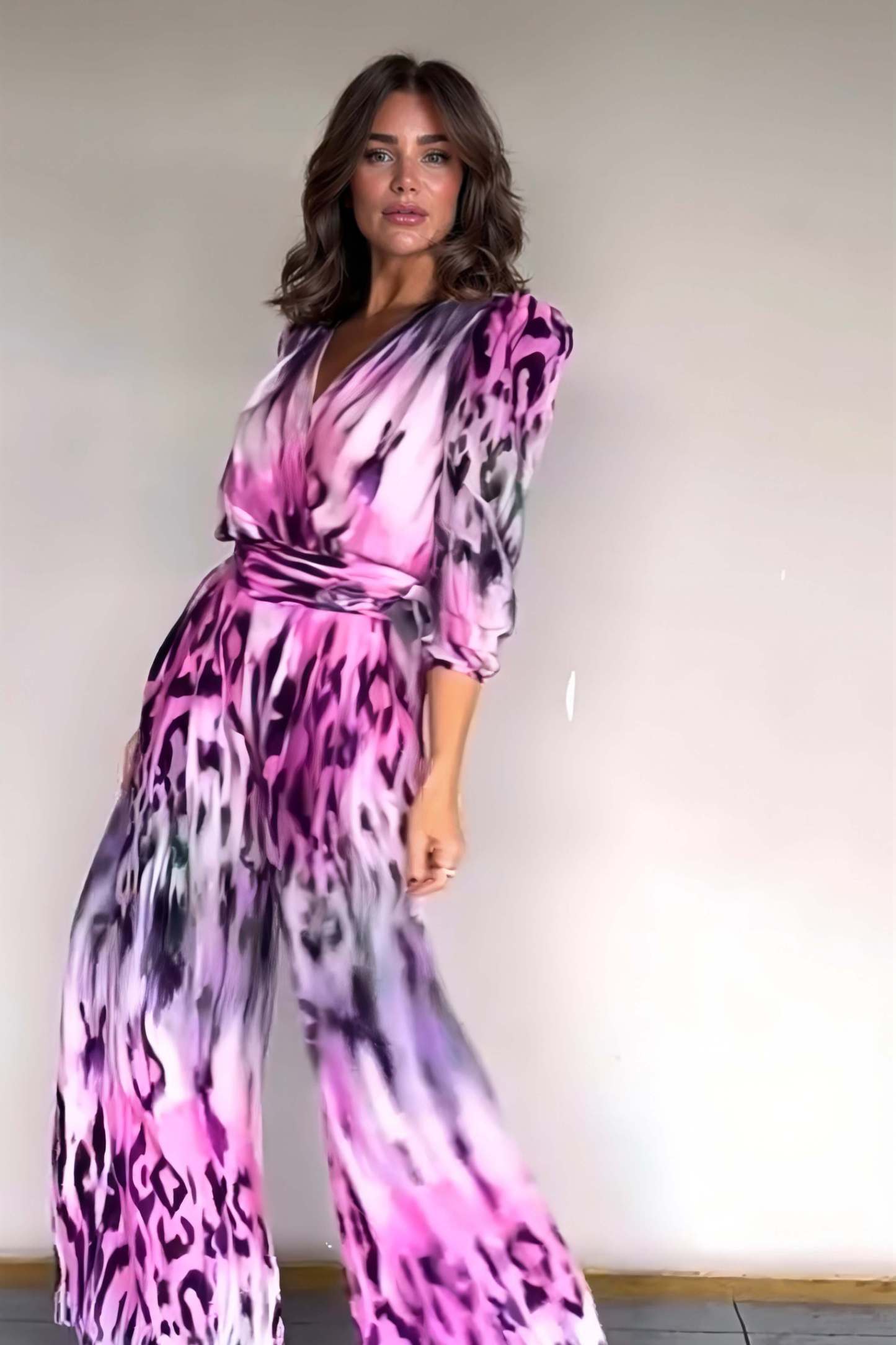 Exquisite Floral Print Pleated Tie-Waist Wide-Leg Jumpsuit