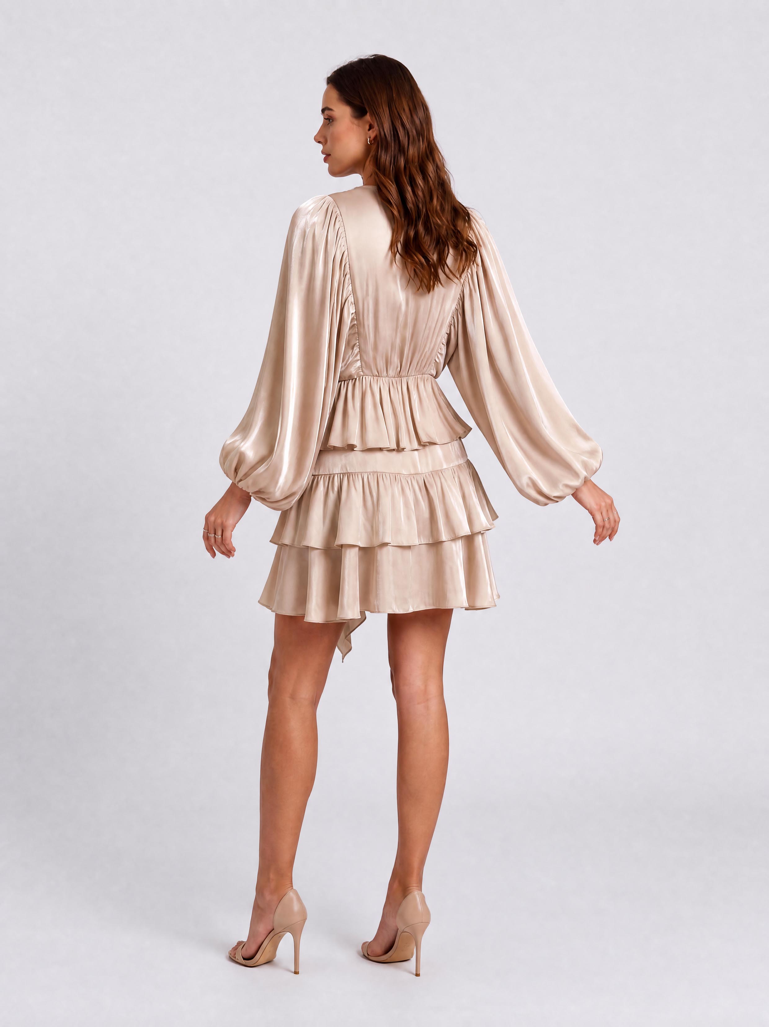 Layered Ruffled Puff Sleeve Short Dress