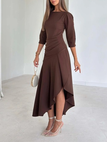 Exquisite Irregular Hem Pleated Midi Dress