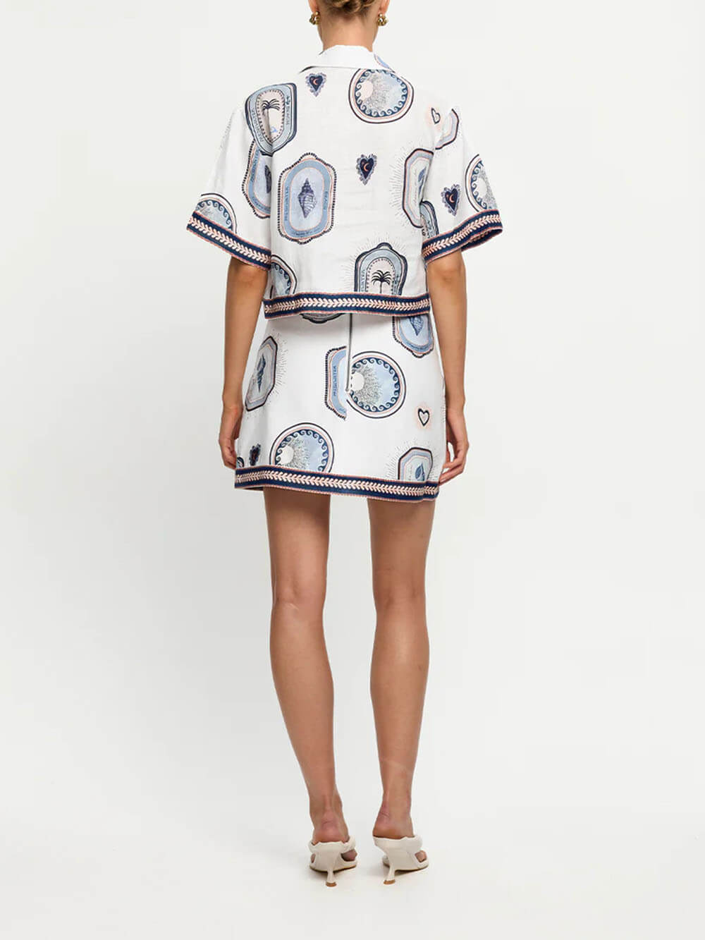 Retro Seashell Print Loose Top And A-Line Mini Skirt Set