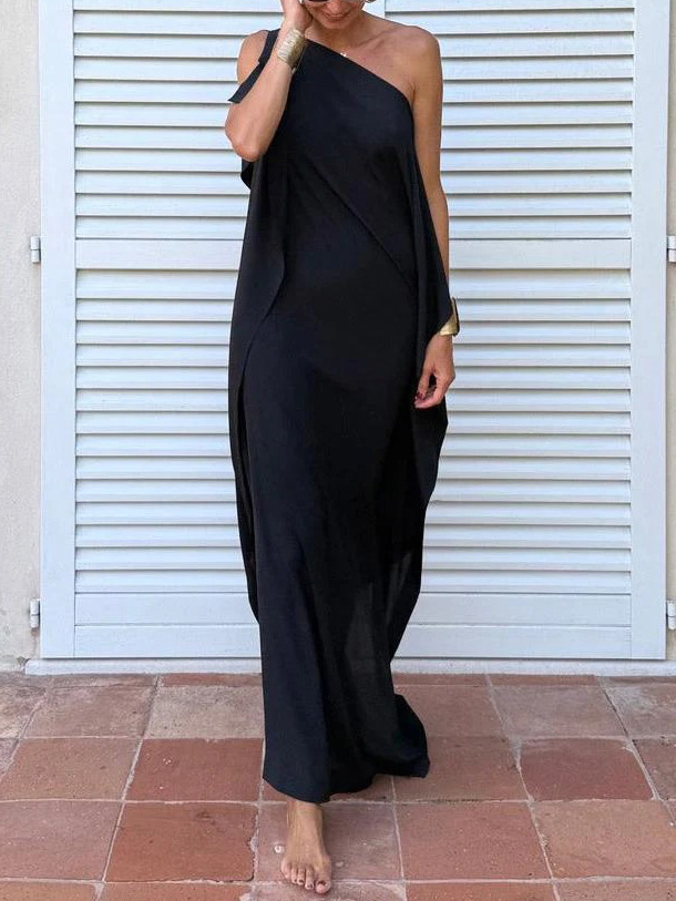 Elegant One-Shoulder Draped Maxi Dress