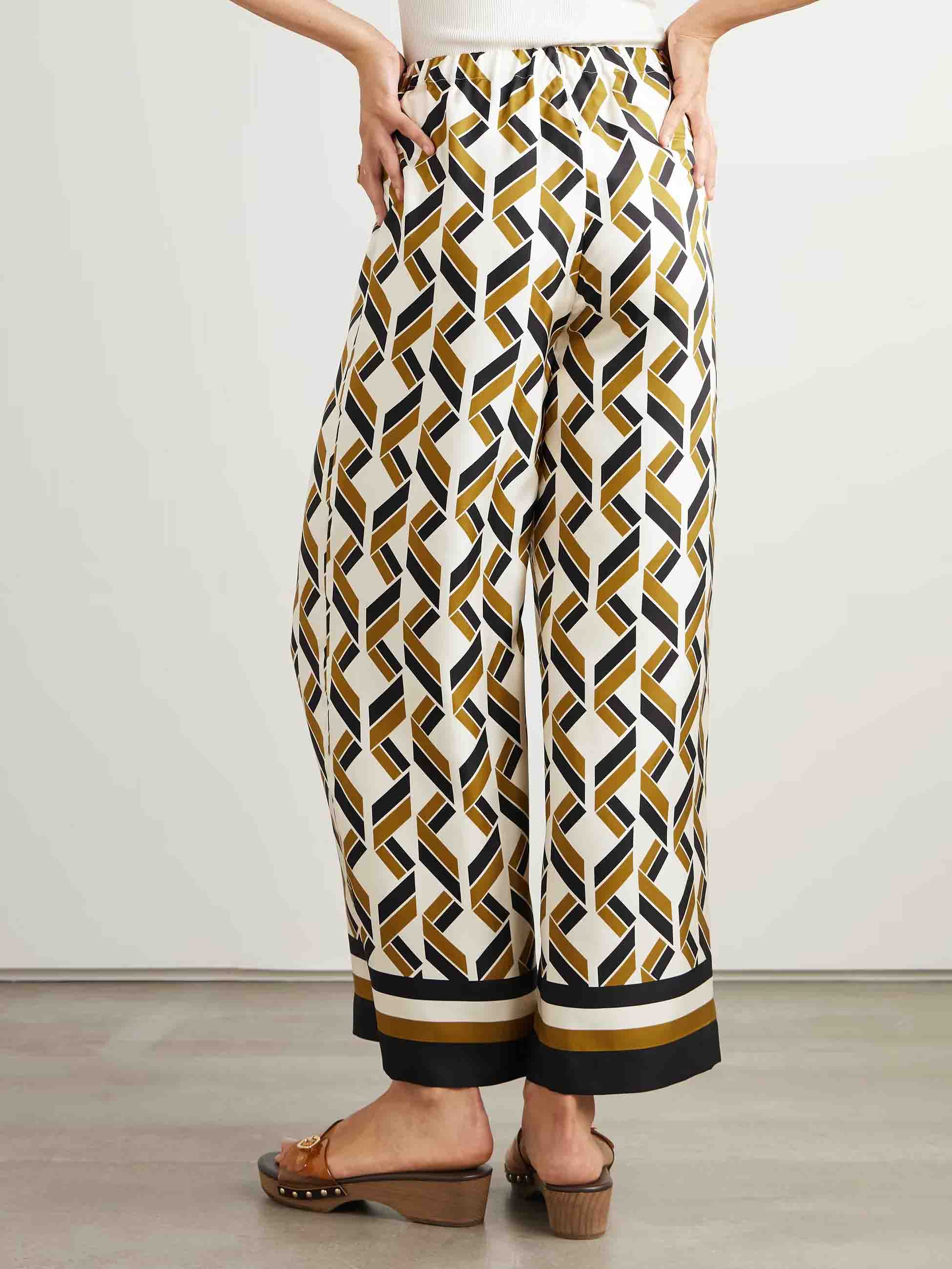 Exquisite Satin Geometric Print Elastic Wide-leg Pants