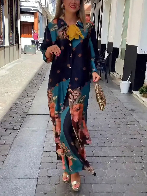 Elegant Satin Floral Print Long Shirt