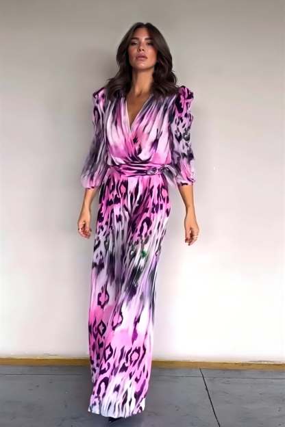 Exquisite Floral Print Pleated Tie-Waist Wide-Leg Jumpsuit