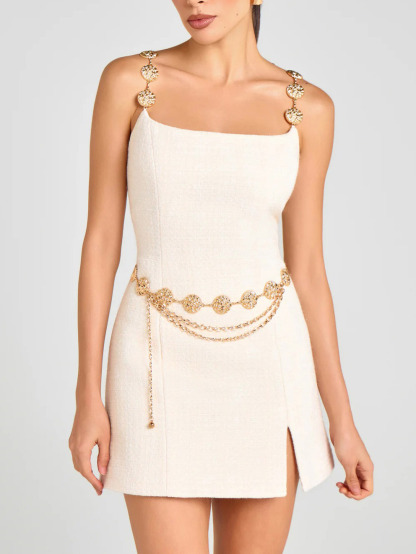 Elegant Square Neck Slit Mini Dress