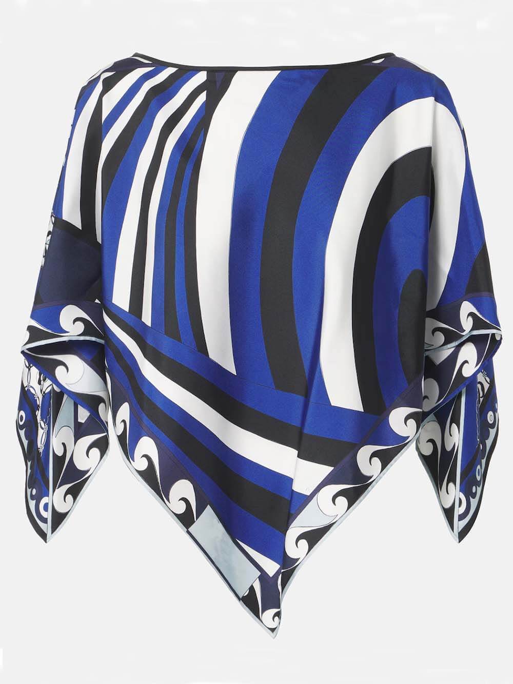 Unique Rainbow Print Satin Loose-Fit Blouse