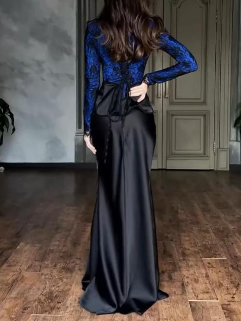 Elegant Lace Bodice Satin Mermaid Maxi Dress