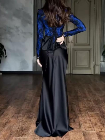 Elegant Lace Bodice Satin Mermaid Maxi Dress